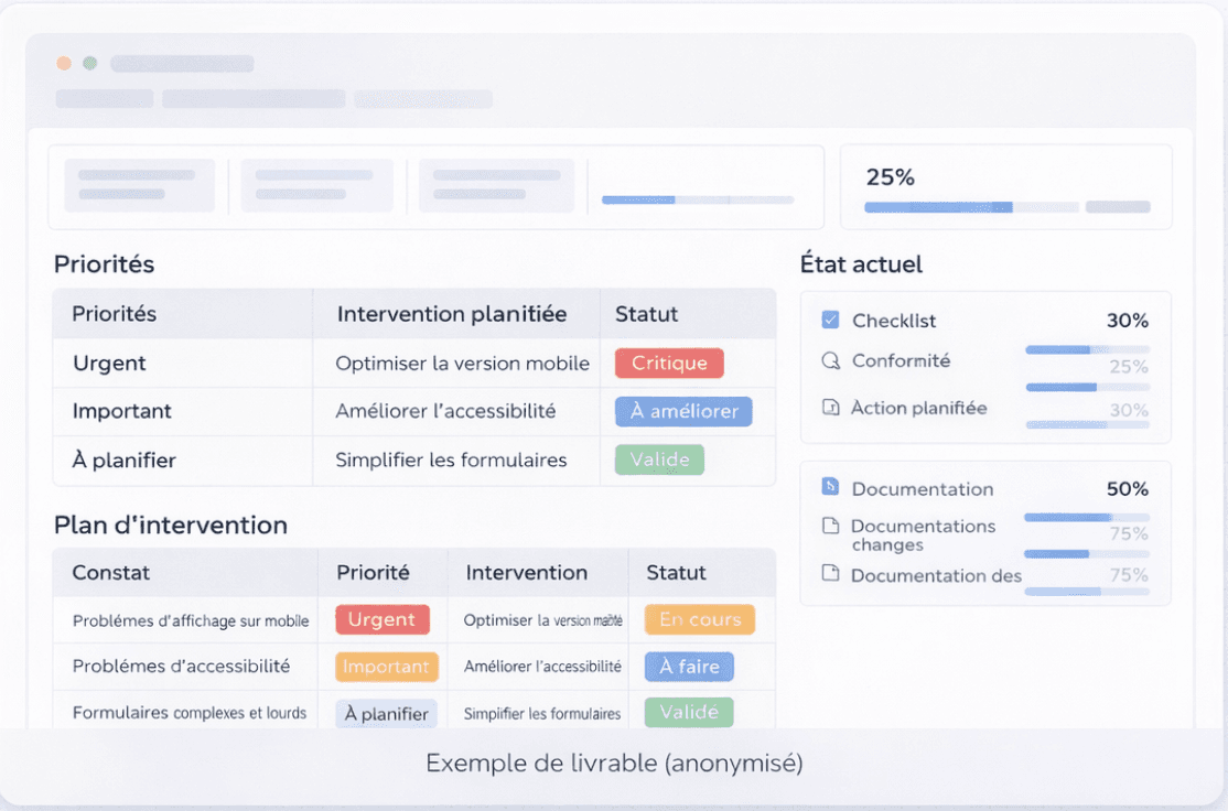 Exemple de livrable anonymisé – priorisation et plan d’intervention
